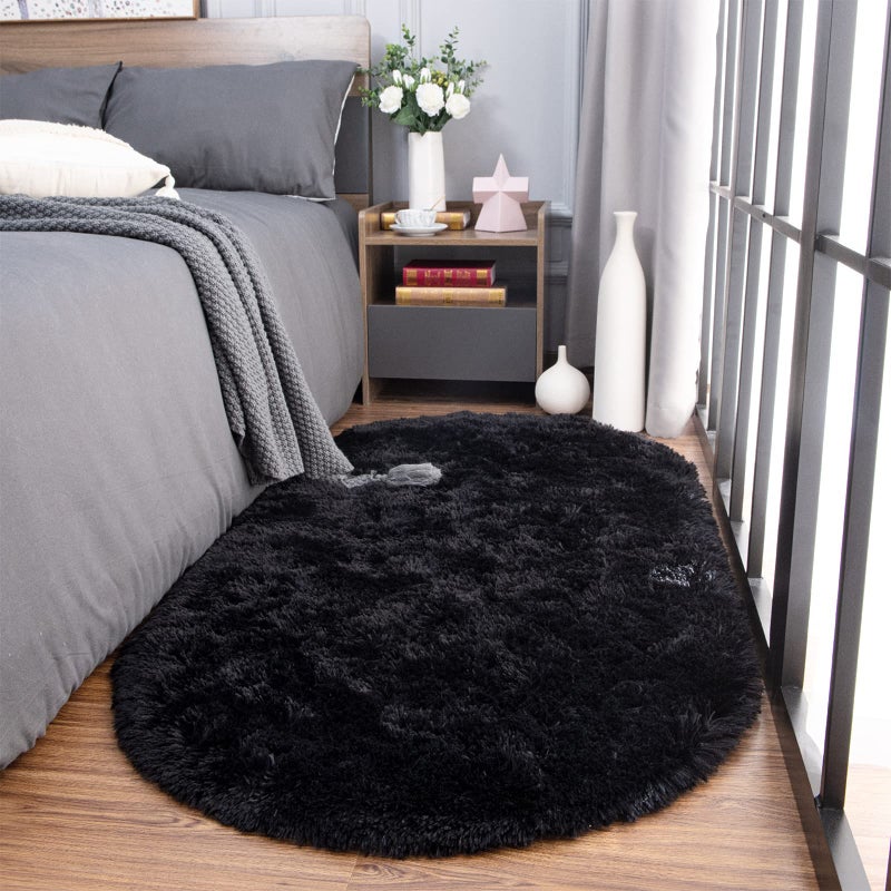 Noahas Ultra Soft Fluffy Bedroom Rugs Kids Room Carpet Modern Shaggy Area Rugs Home Decor 2.6' X 5.3', Black - Image 3